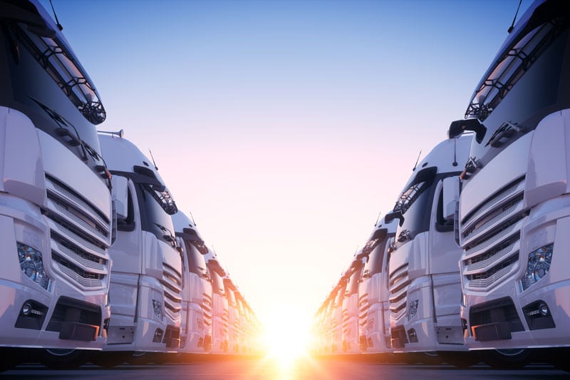 Camions professionnels alignés